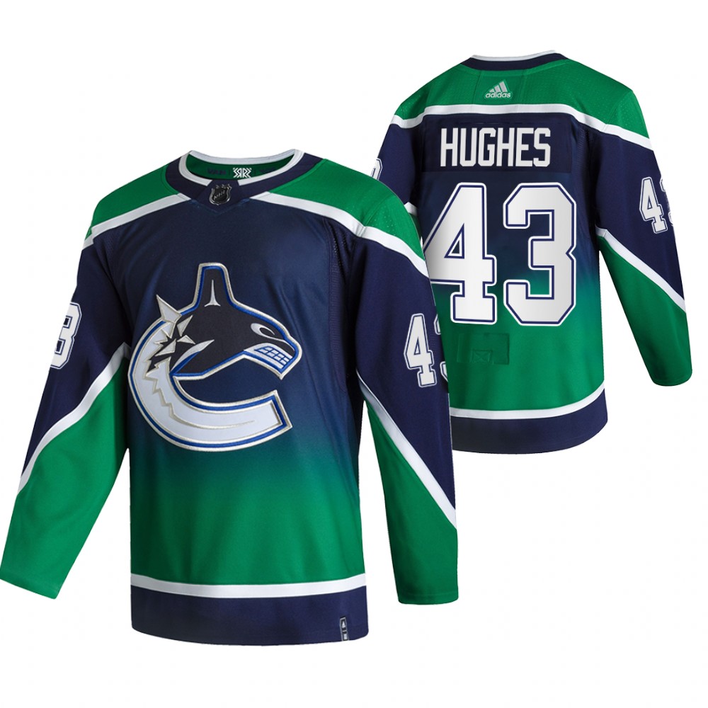 2021 Adidias Vancouver Canucks #43 Quinn Hughes Green Men Reverse Retro Alternate NHL Jersey